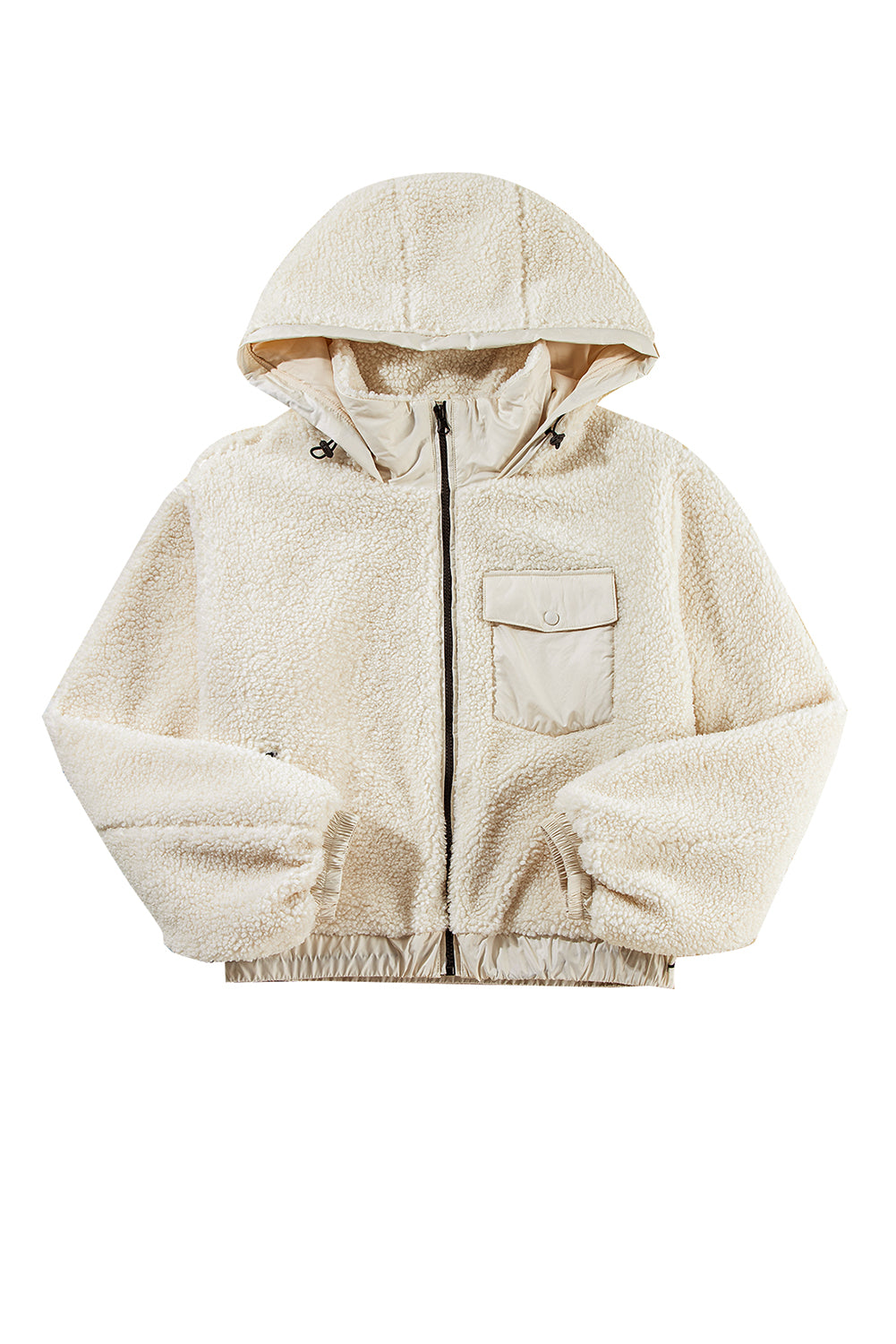 Jet Stream Zip Up Pocketed Hooded Sherpa Jacket