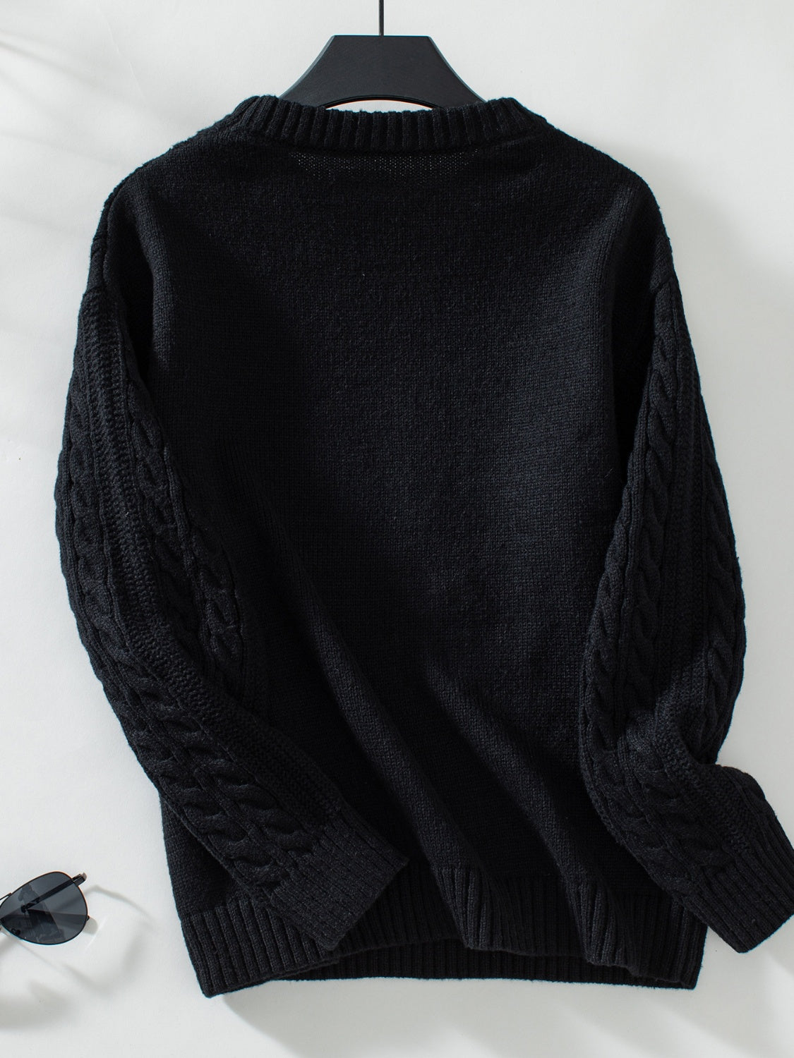 Cable-Knit Round Neck Long Sleeve Sweater