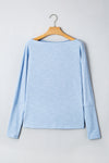 Beau Blue Solid Color Boat Neck Batwing Long Sleeve Top