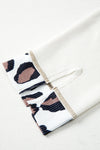 Apricot Leopard Mixed Texture Patchwork Zip Up Drop Shoulder Hoodie
