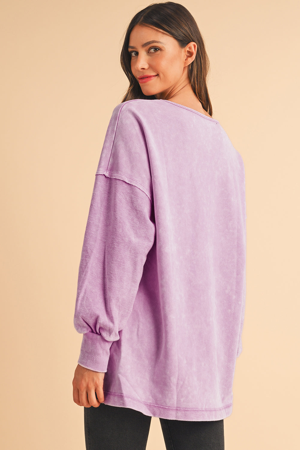 Orchid Petal Mineral Wash Drop Shoulder Oversized Sweatshirt