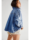 Blue Stripe Washed Oversized Pocketed Denim Jacket