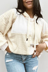 Beige Waffle Textured Patchwork Exposed Seam Plus Size Hoodie