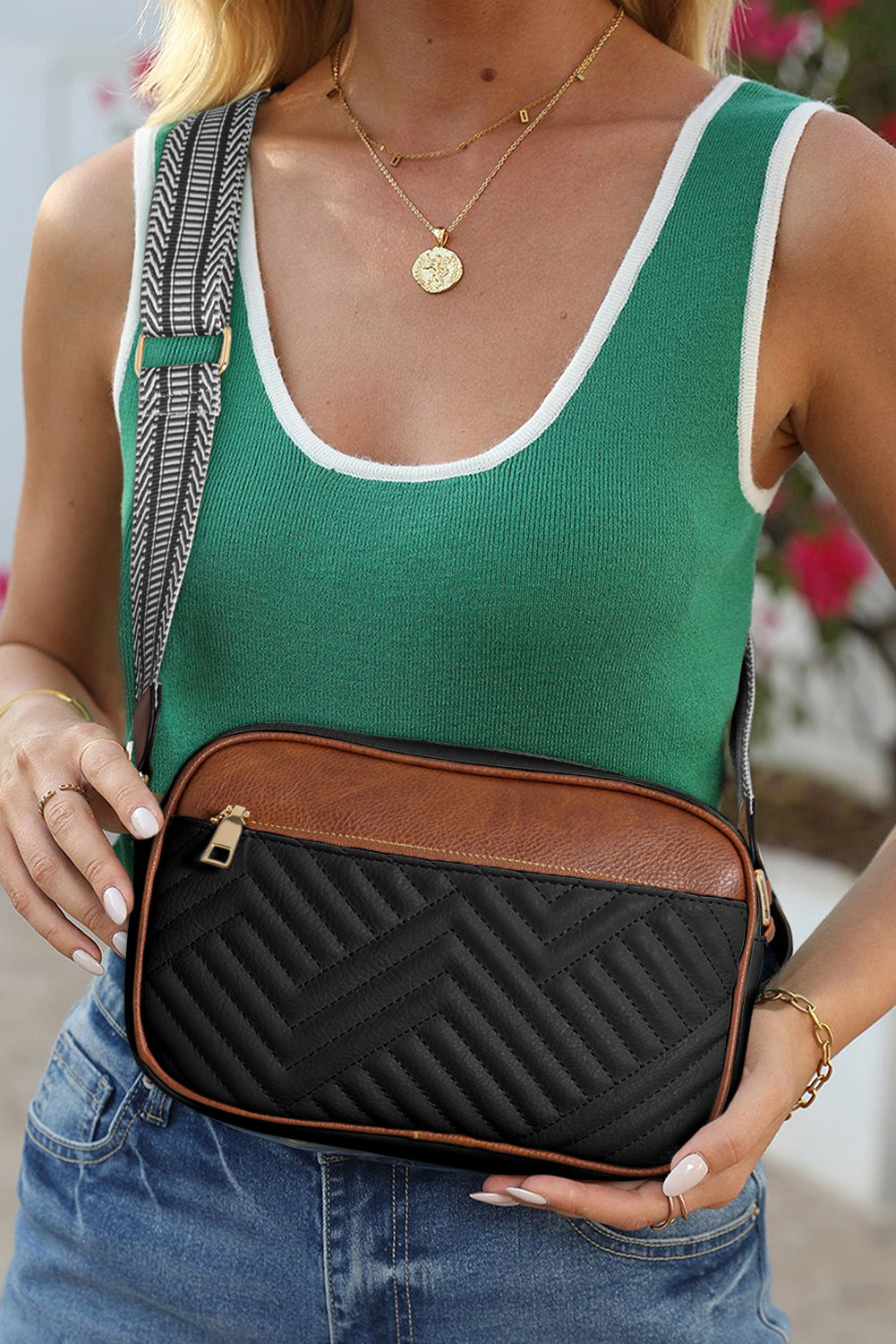 Black Quilted Faux Leather Crossbody Bag