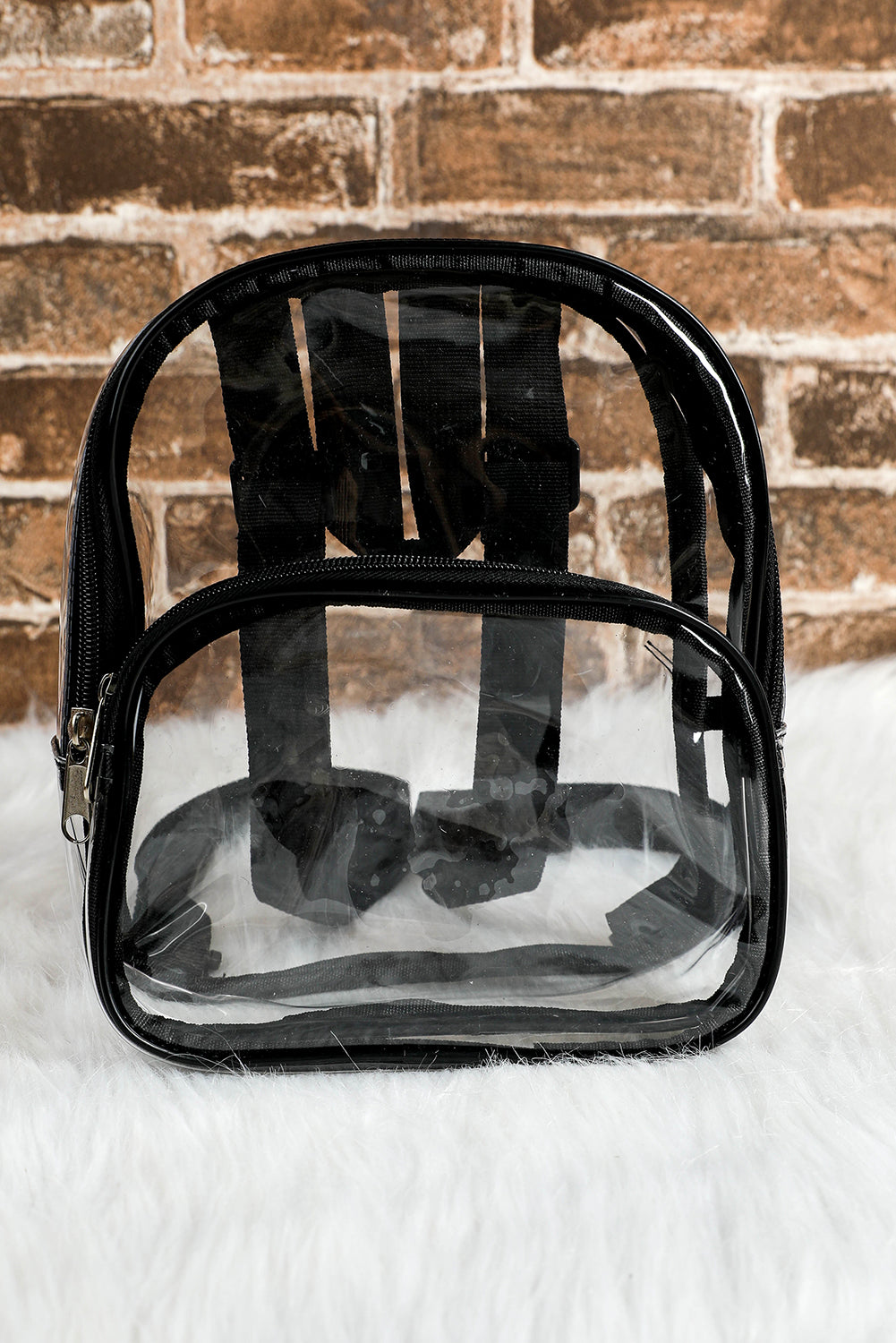 Black Contrast Edge PVC Clear Zipper Backpack