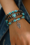 Turquoise Geometric Pendant Heart Beaded Bracelet Set