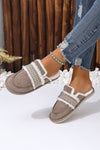 Chestnut Suede Wavy Striped Plush Lined Home Slippers