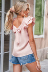 Gossamer Pink Textured Bow Frilled Ruffle Sleeve Blouse