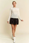 Davi & Dani Long Sleeve Sheer Small Embroidered Bows Lace Top