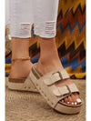 Beige Suede Buckle Decor Corky Platform Slides Shoes