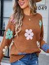 Angel Wings Flower Round Neck Long Sleeve Sweater - Cocoa Yacht Club