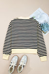 Blue Striped Long Sleeve V Neck Top