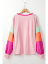 Pink Colorblock Long Sleeve Plus Size Top