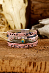 Pink Snake Print Turquoise Detail Boho Bracelet Set