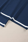 Navy Blue Loose Contrast Trim Half Sleeve Top and Drawstring Pants Set
