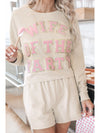 Apricot Letter Embroidered Sweatshirt and Shorts Loungewear Set