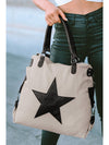 Beige Casual Star Patched Canvas Tote Bag