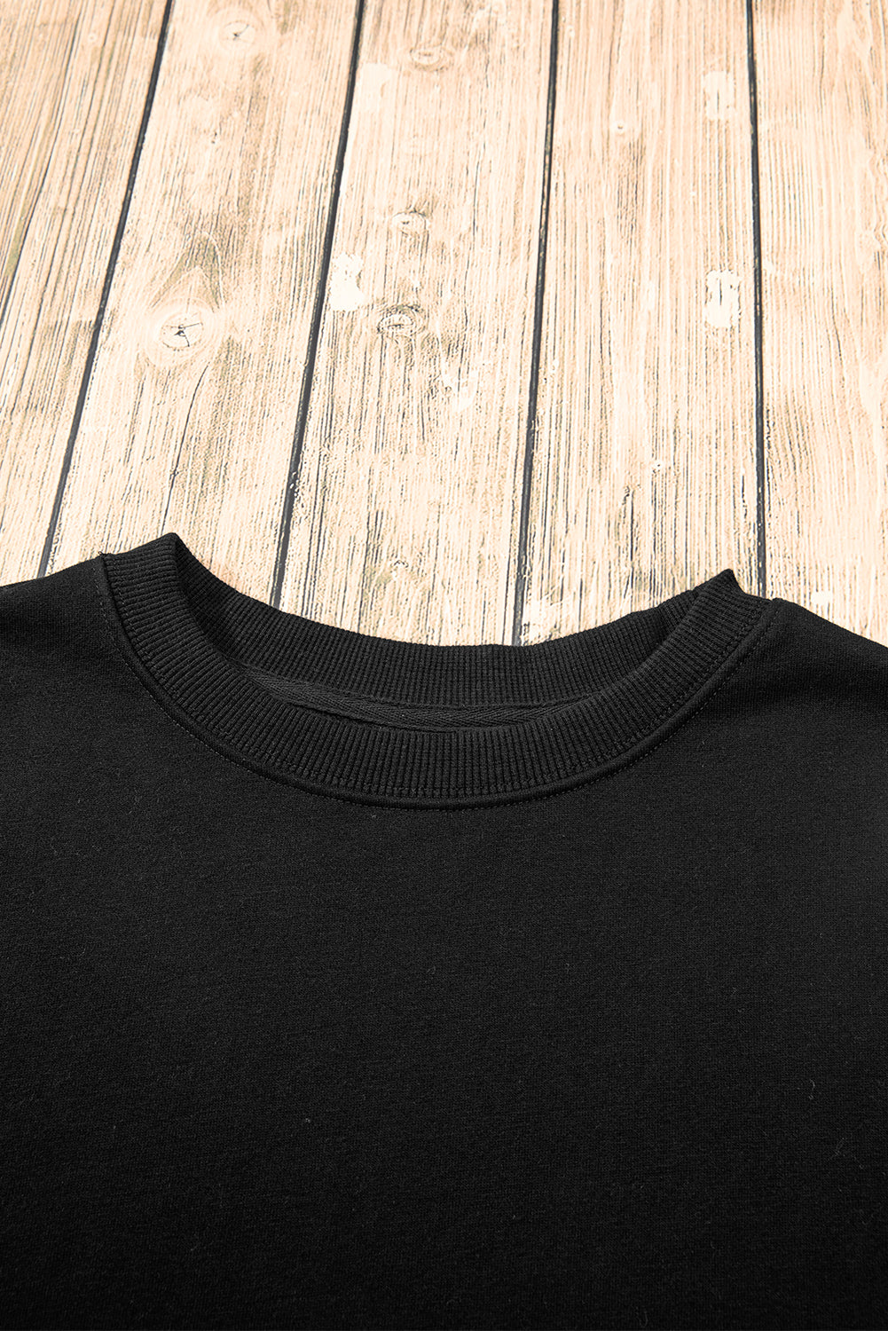 Black Solid Color Drop Shoulder Terry Sweatshirt