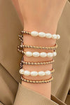 Gold Plated Pearl Beaded 6 Pcs Bracelet Set