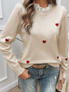 Devine Lace Detail Heart Long Sleeve Sweater - Cocoa Yacht Club