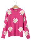 Bright Pink Daisy Ribbed Hem Sweater