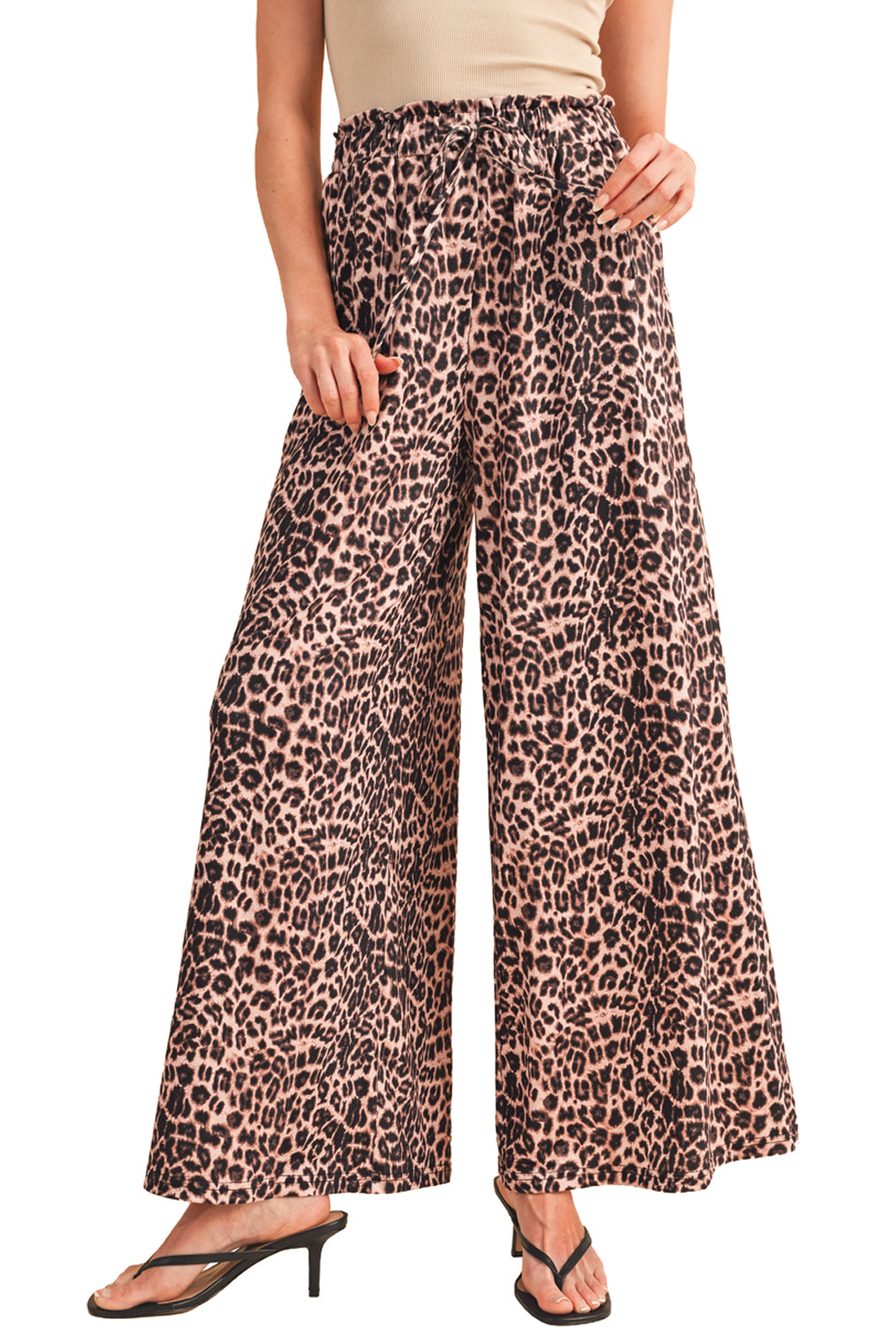 Desert Palm Boho Leopard Print Wide Leg Pants