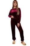 Red Solid Velvet Round Neck Top & Drawstring Pants Longe Set