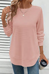 Gossamer Pink Rounded Hem Waffle Plain Long Sleeve Top