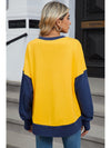 Yellow Color Block Thumbhole Sleeve Drop Shoulder Sweatshirt