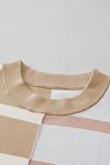 Light Beige Striped Colorblock Drop Shoulder Sweater