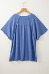 Ashleigh Blue Solid Color Frill Short Sleeve Frayed Hem Plus Top