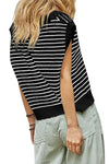 Beige Stripe Turn-down Collar Sleeveless Knitted Top