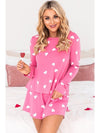 Pink Valentine Heart Print Long Sleeve Top and Shorts Pajama Set