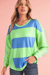 Light Green Colorblock Drop Sleeve Round Neck Top