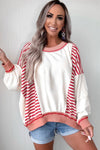 White Striped Colorblock Patchwork Oversized Sweatshirt