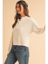 Apricot Textured Lantern Sleeve Henley Top