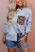 Sky Blue Leopard and Striped Patchwork Button Shirt