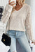 Beige Waffle V Neck Patchwork Lace Sheer Long Sleeve Top