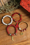 Fiery Red 4pcs Boho Disc Tassel Wing Pendant Beaded Bracelet Set