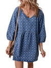 Ashleigh Blue Lace-up Back Loose Fit V Neck Denim Dress