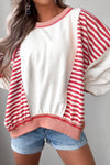 White Striped Colorblock Patchwork Oversized Sweatshirt