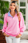 Bonbon Striped Collar Puff Sleeve Sweatshirt