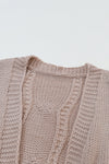 Apricot Ribbed Trim Hollow Knit Side Slits Cardigan