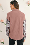 Dark Khaki Leopard Patchwork Twisted Ribbed Casual Shacket