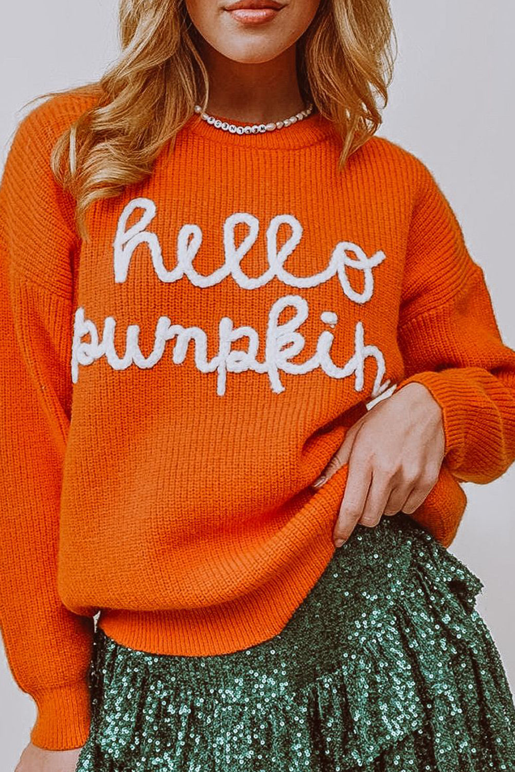 White Hello Pumpkin Graphic Sweater