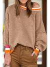 Contrast Round Neck Long Sleeve Sweater