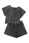 Black Acid Washed T Shirt & Drawstring Shorts Loungewear Set