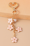 Light Pink Cute Flower Alloy Heart Keychain