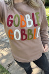 Dark Khaki GOBBLE Letter Graphic Thanksgiving Sweatshirt