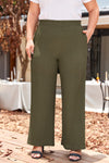 Jungle Green Plus Size Textured Shirred High Waist Pants